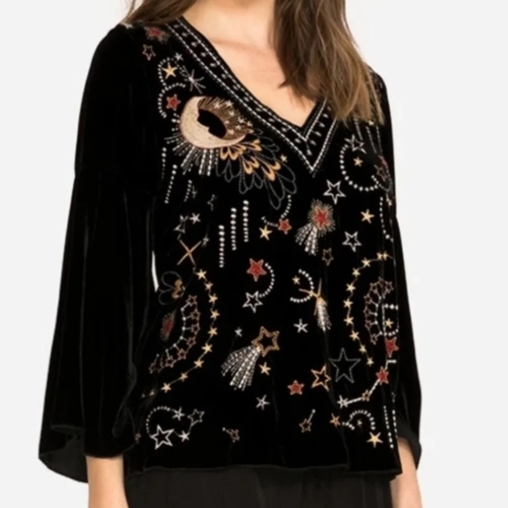 Johnny Was Black Top with Colorful Embroidery - Picture 3 of 7